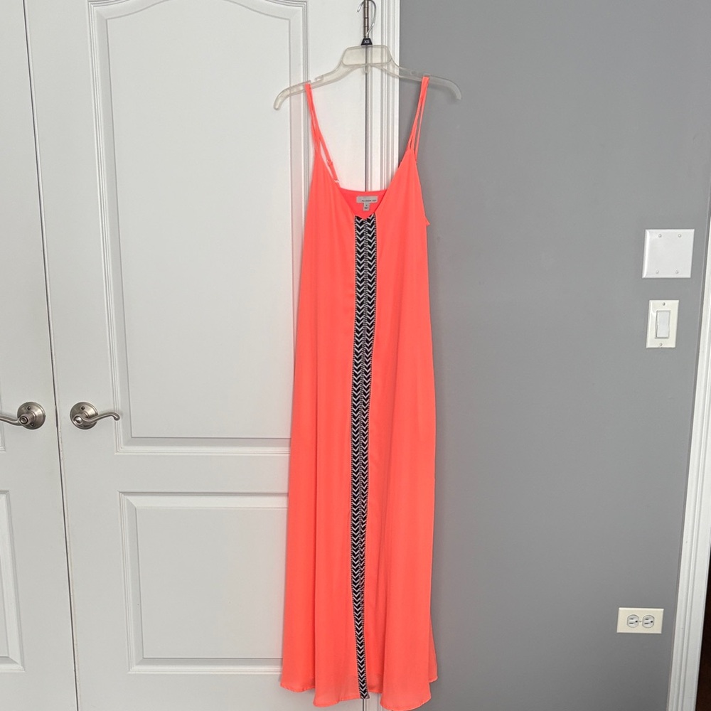 Allison Joy Neon Coral Maxi Dress with Black Chevron